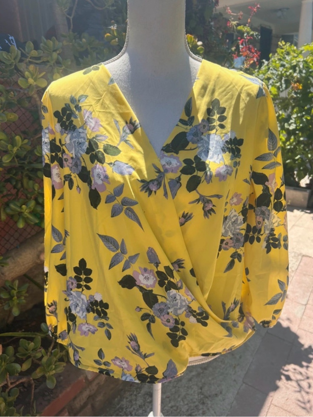 Marc New York Yellow Floral Wrap-Style Blouse